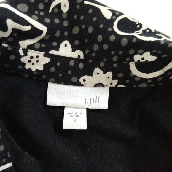 J Jill Floral Pima Cotton Blend A Line Shirt Dress Size S Black White Jersey - Picture 7 of 8